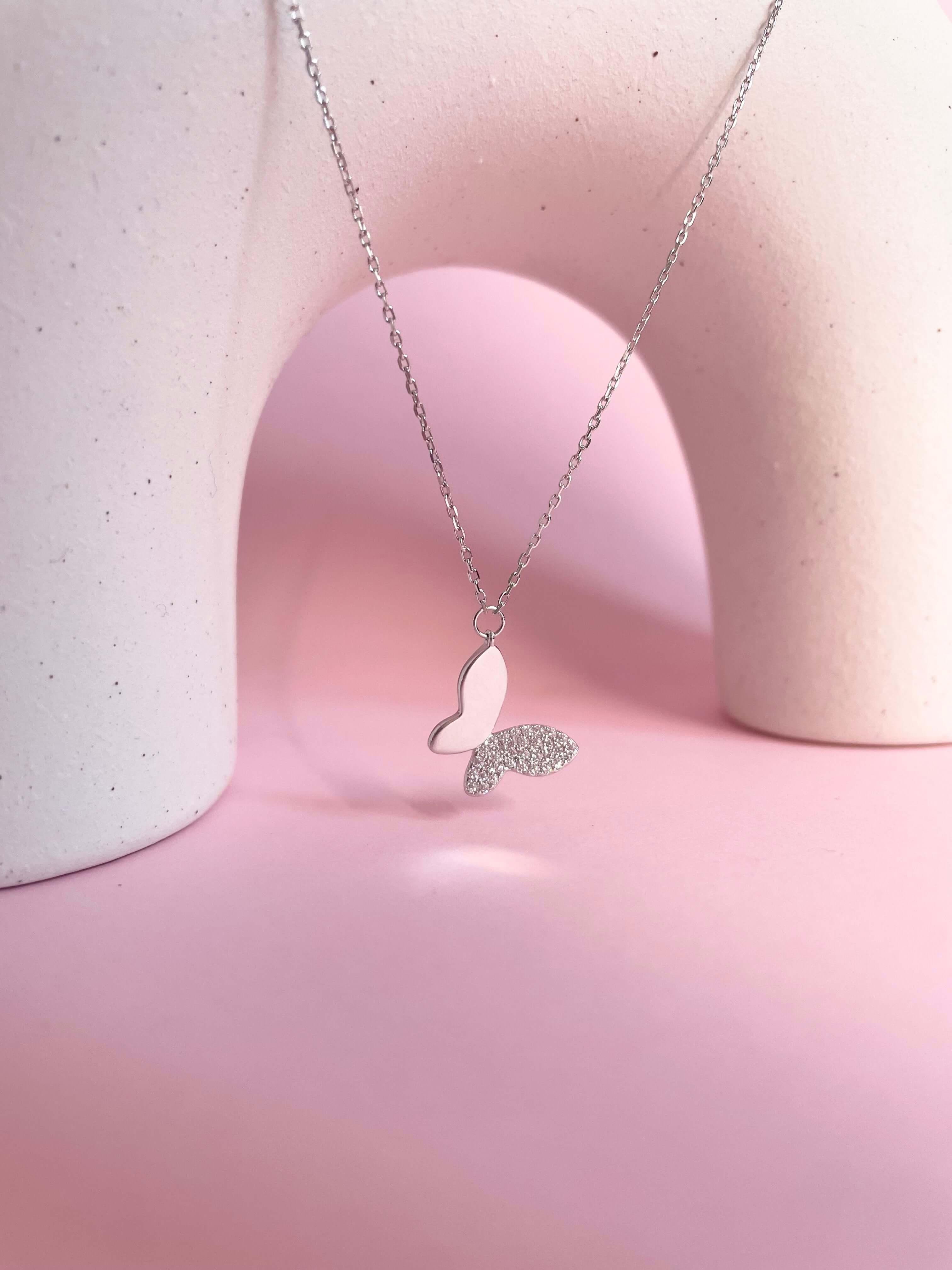 Chic Butterfly Necklace- Silver - Marwa Jewels