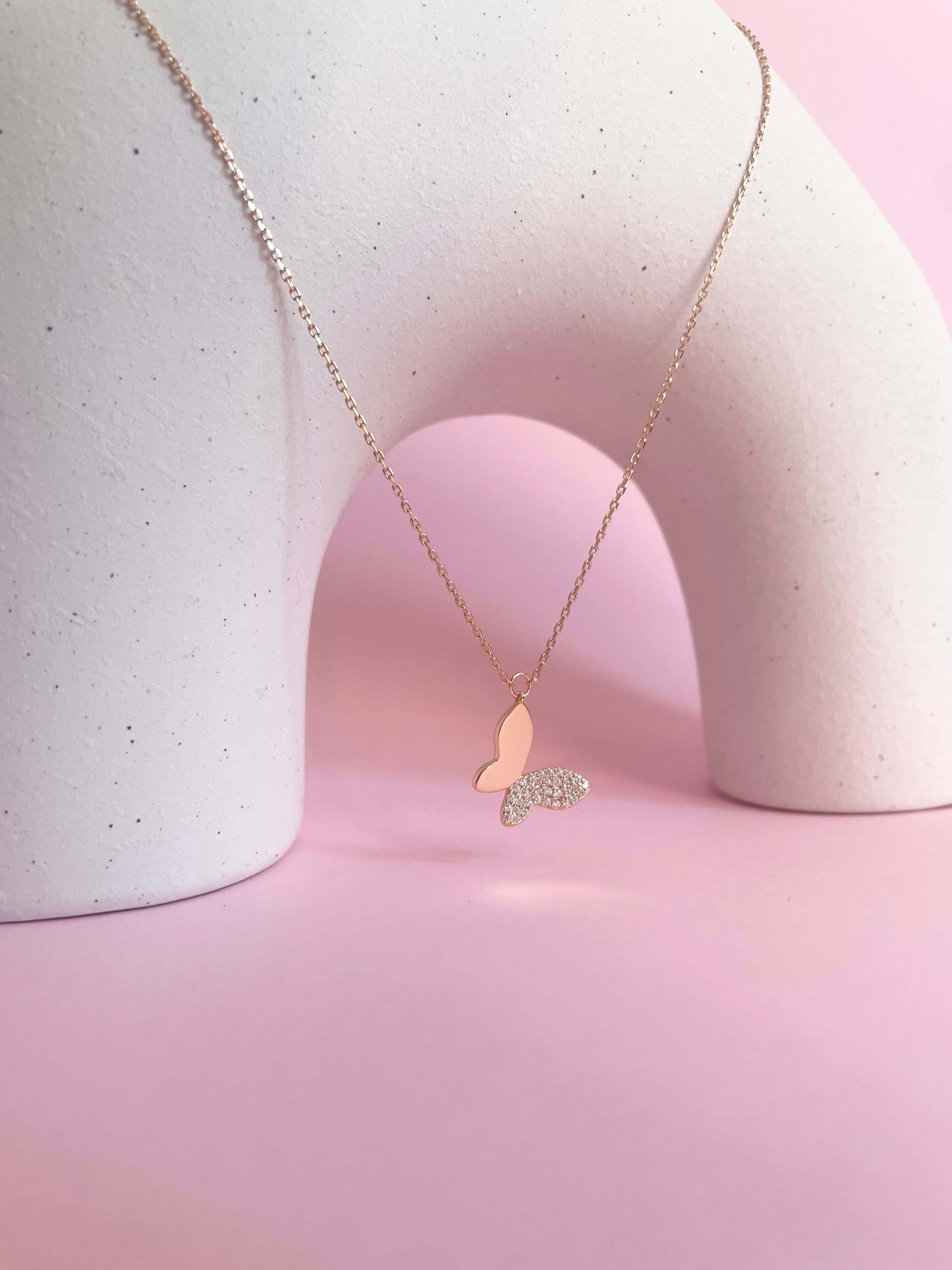 Chic Butterfly Necklace- Rose Gold - Marwa Jewels