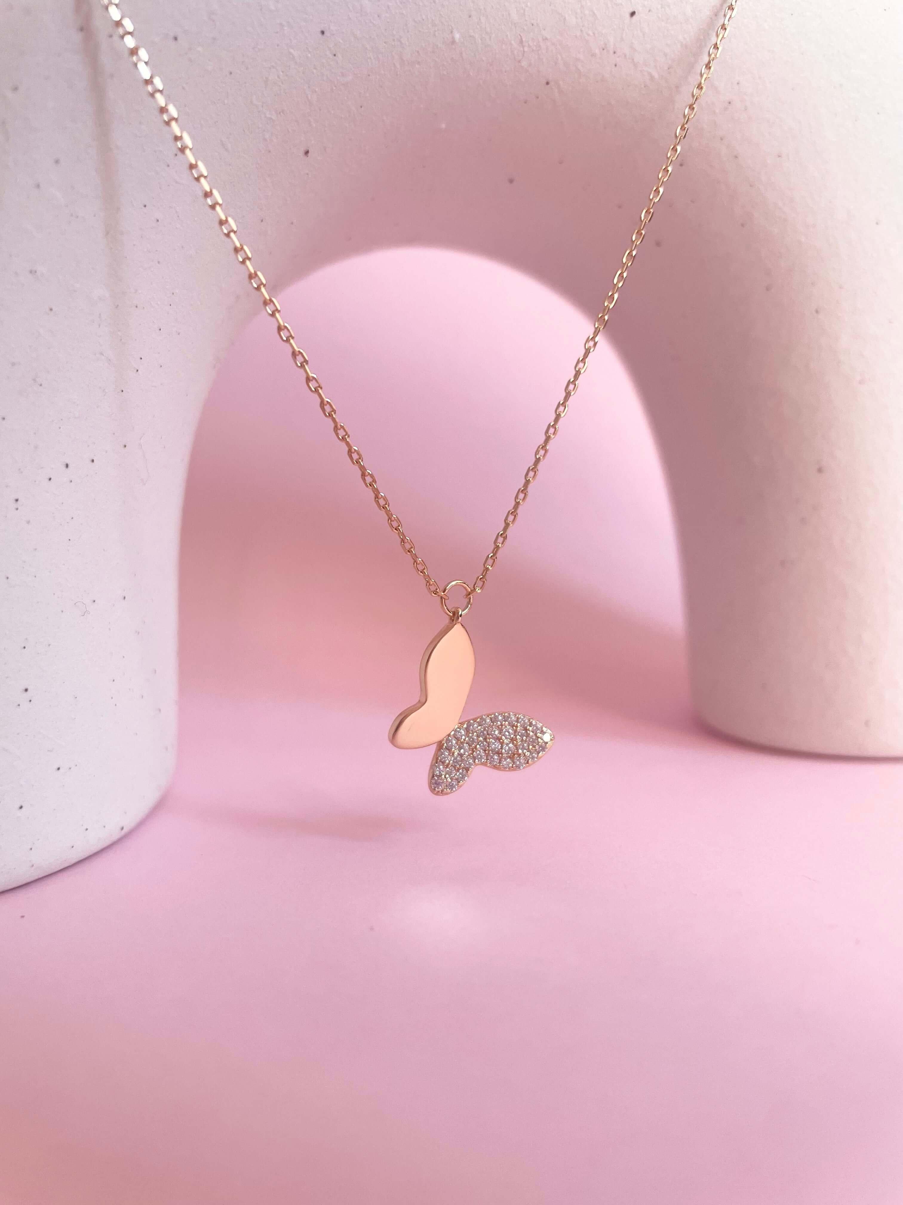 Chic Butterfly Necklace- Rose Gold - Marwa Jewels