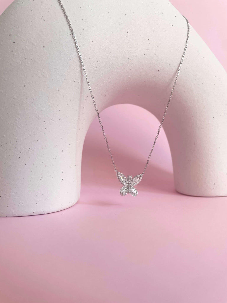 Shimmering Butterfly Necklace- Silver - Marwa Jewels