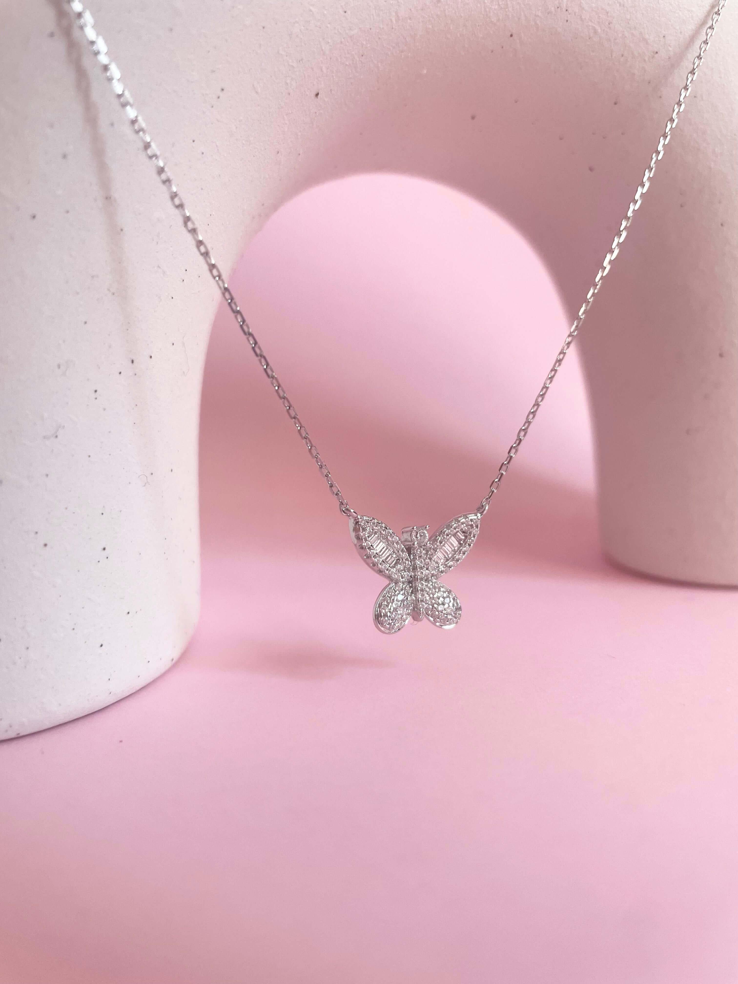 Shimmering Butterfly Necklace- Silver - Marwa Jewels