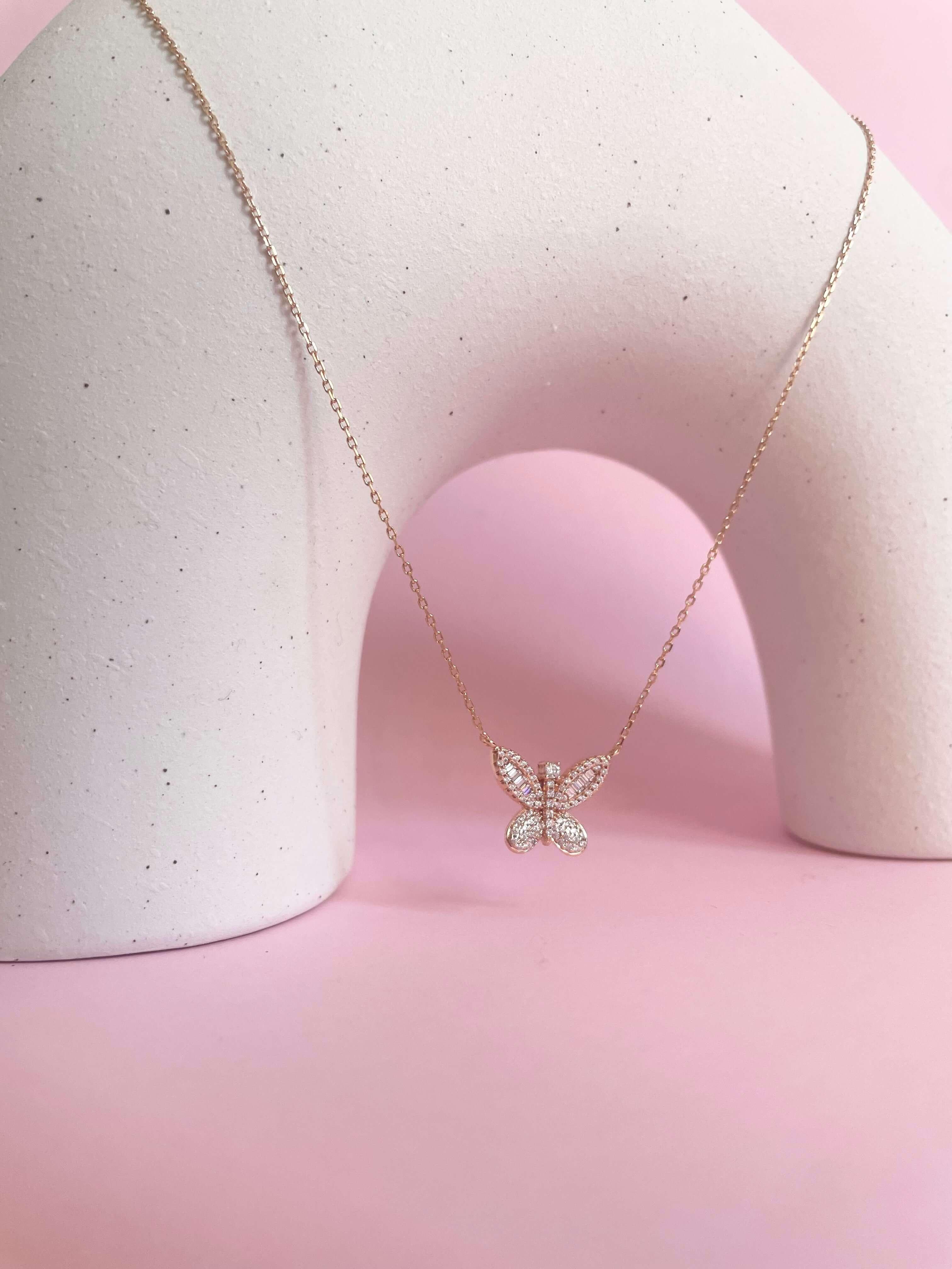 Shimmering Butterfly Necklace- Rose Gold - Marwa Jewels