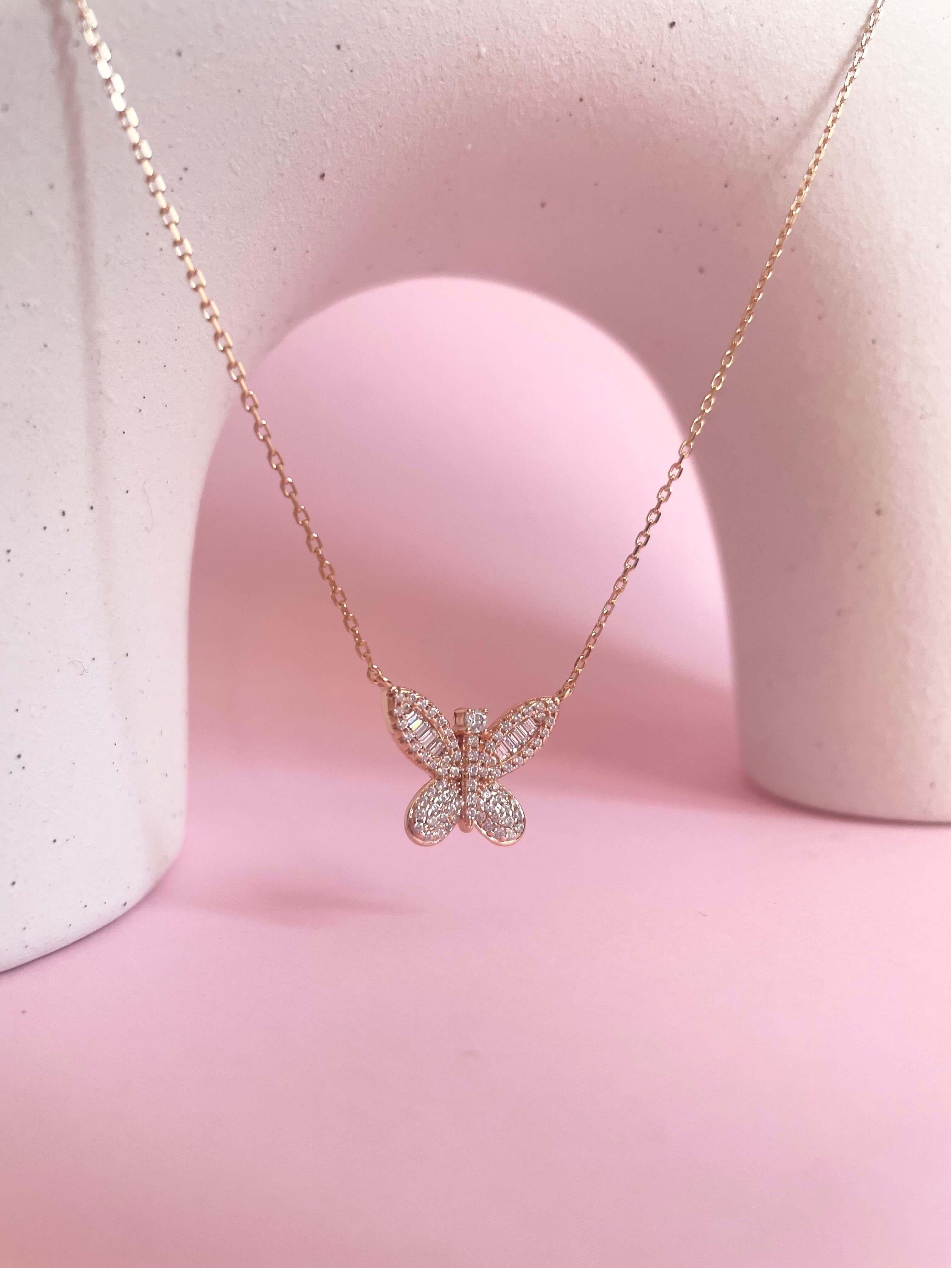 Shimmering Butterfly Necklace- Rose Gold - Marwa Jewels