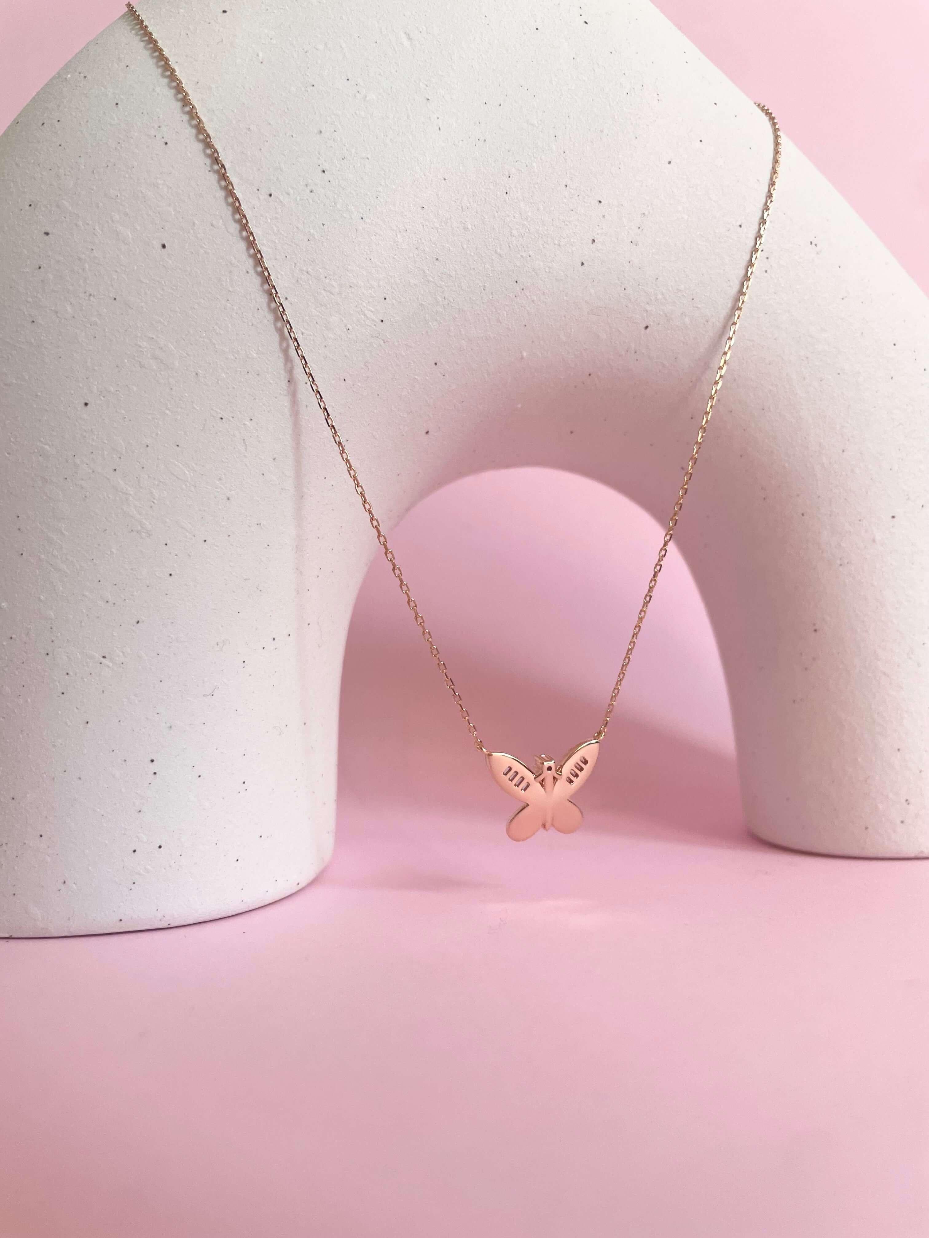 Shimmering Butterfly Necklace- Rose Gold - Marwa Jewels