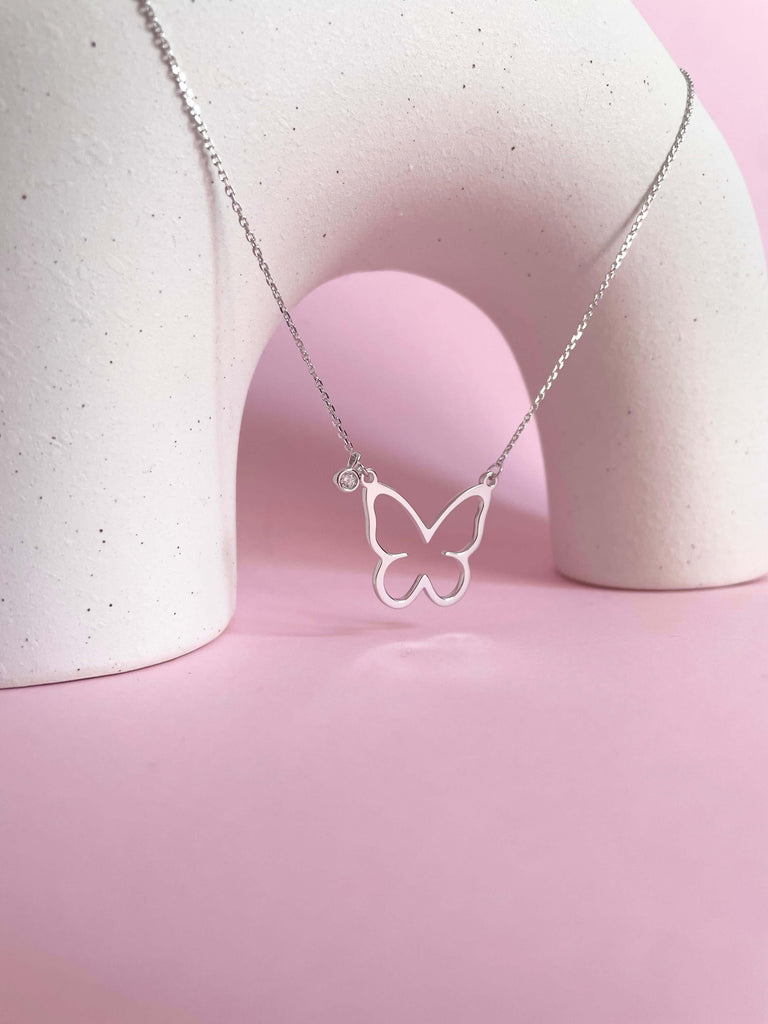 Open Butterfly Necklace-Silver - Marwa Jewels