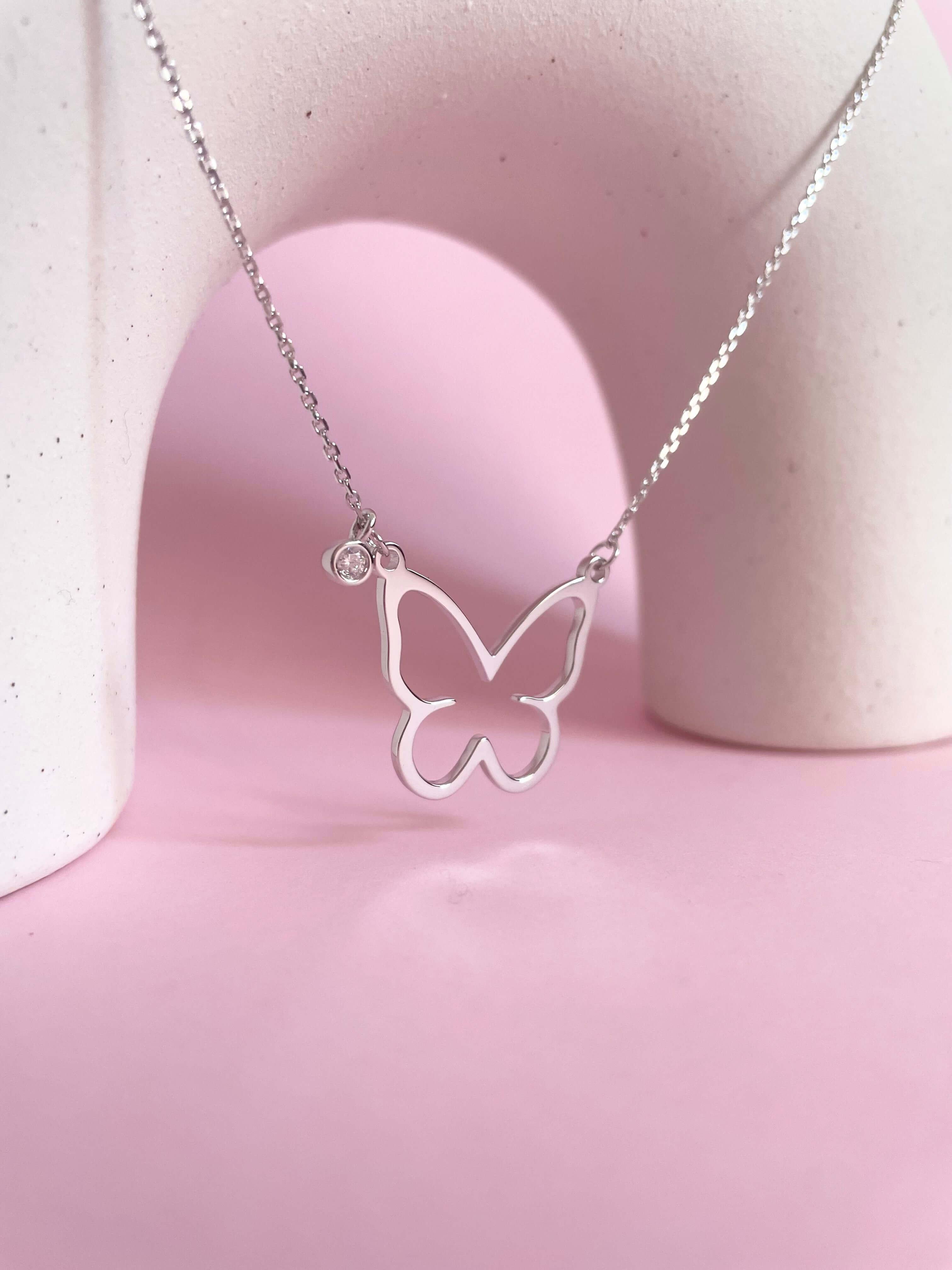 Open Butterfly Necklace-Silver - Marwa Jewels