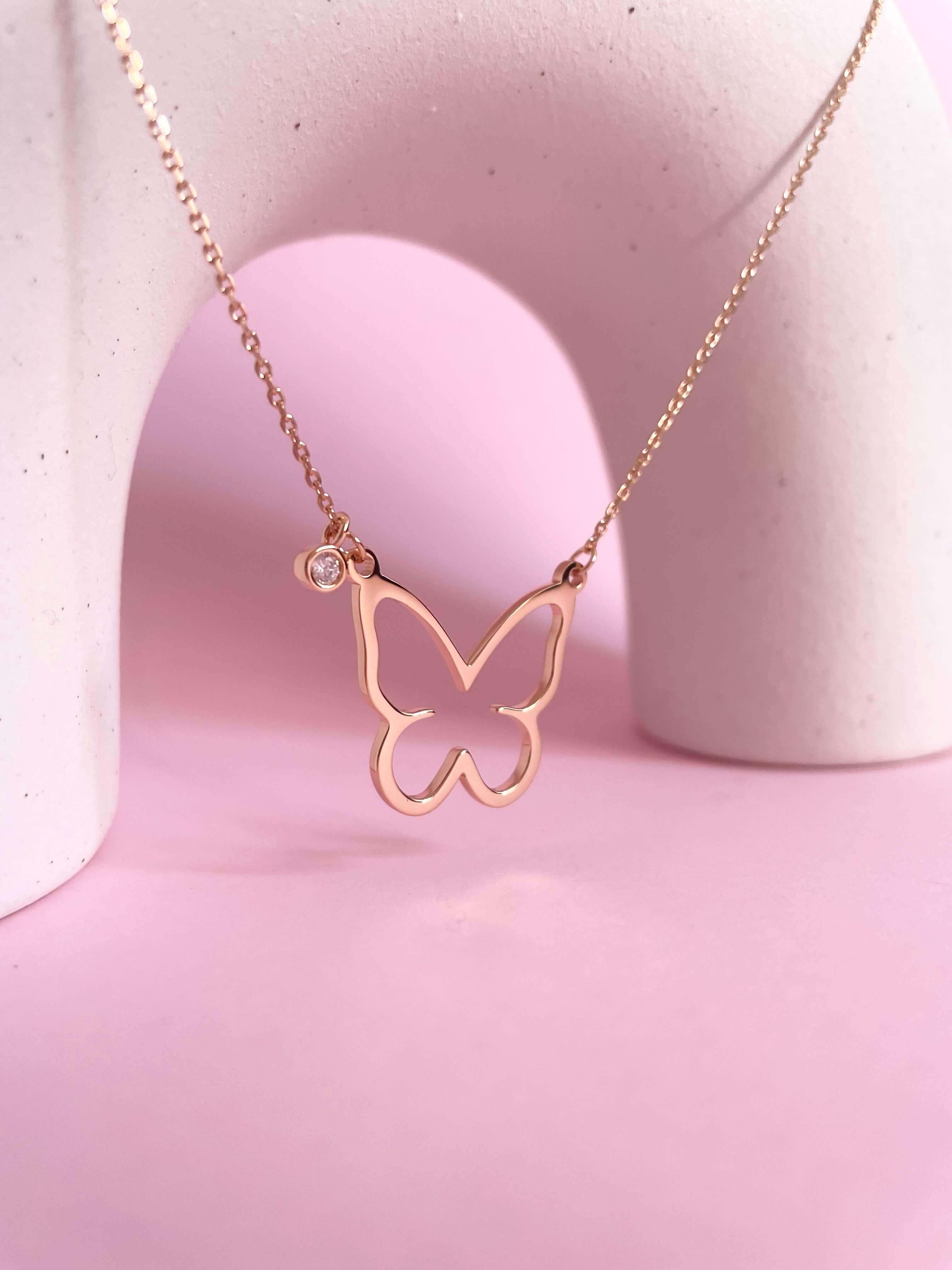 Open Butterfly Necklace- Rose Gold - Marwa Jewels