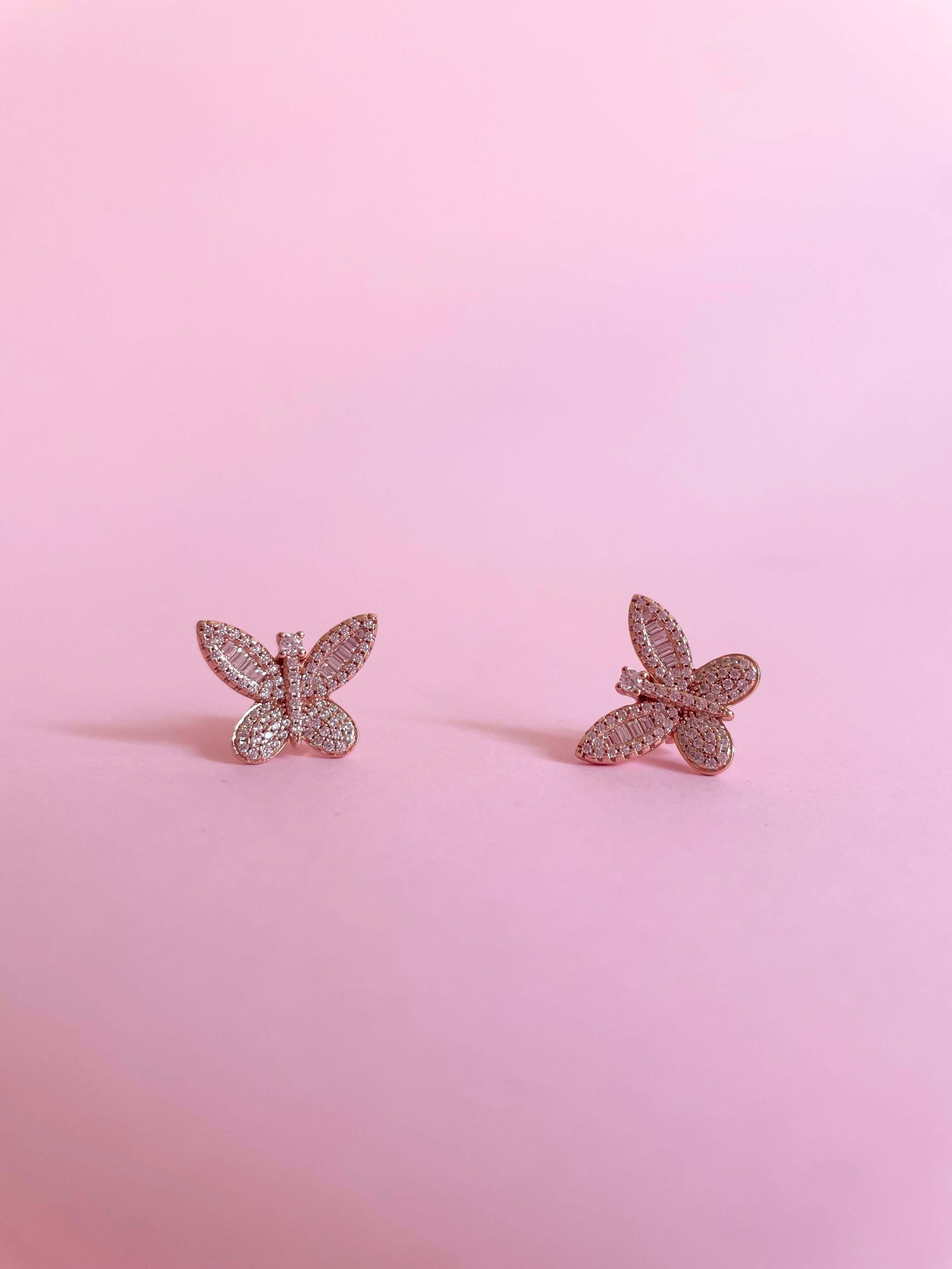 Shimmering Butterfly Earrings- Rose Gold - Marwa Jewels