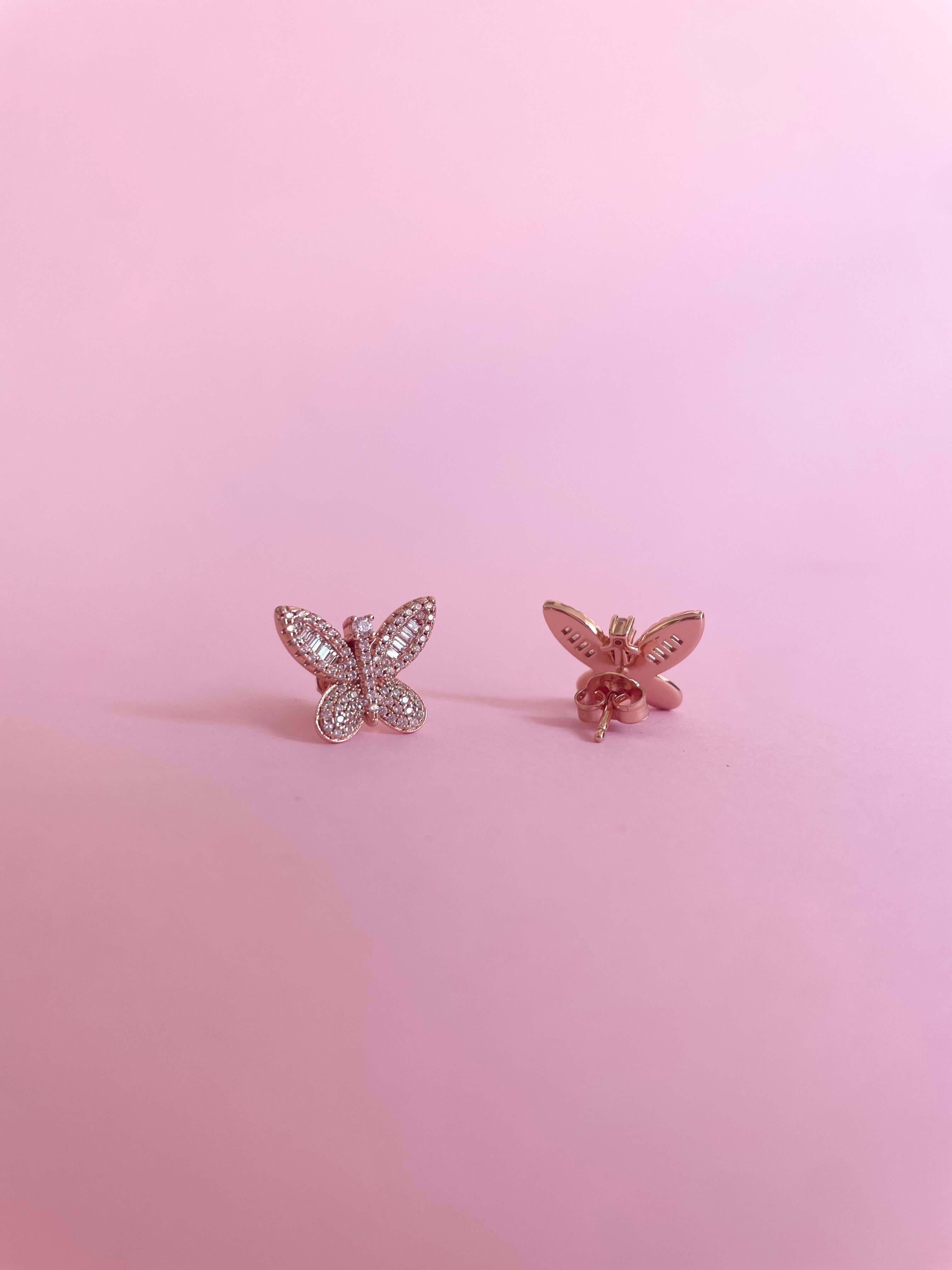 Shimmering Butterfly Earrings- Rose Gold - Marwa Jewels