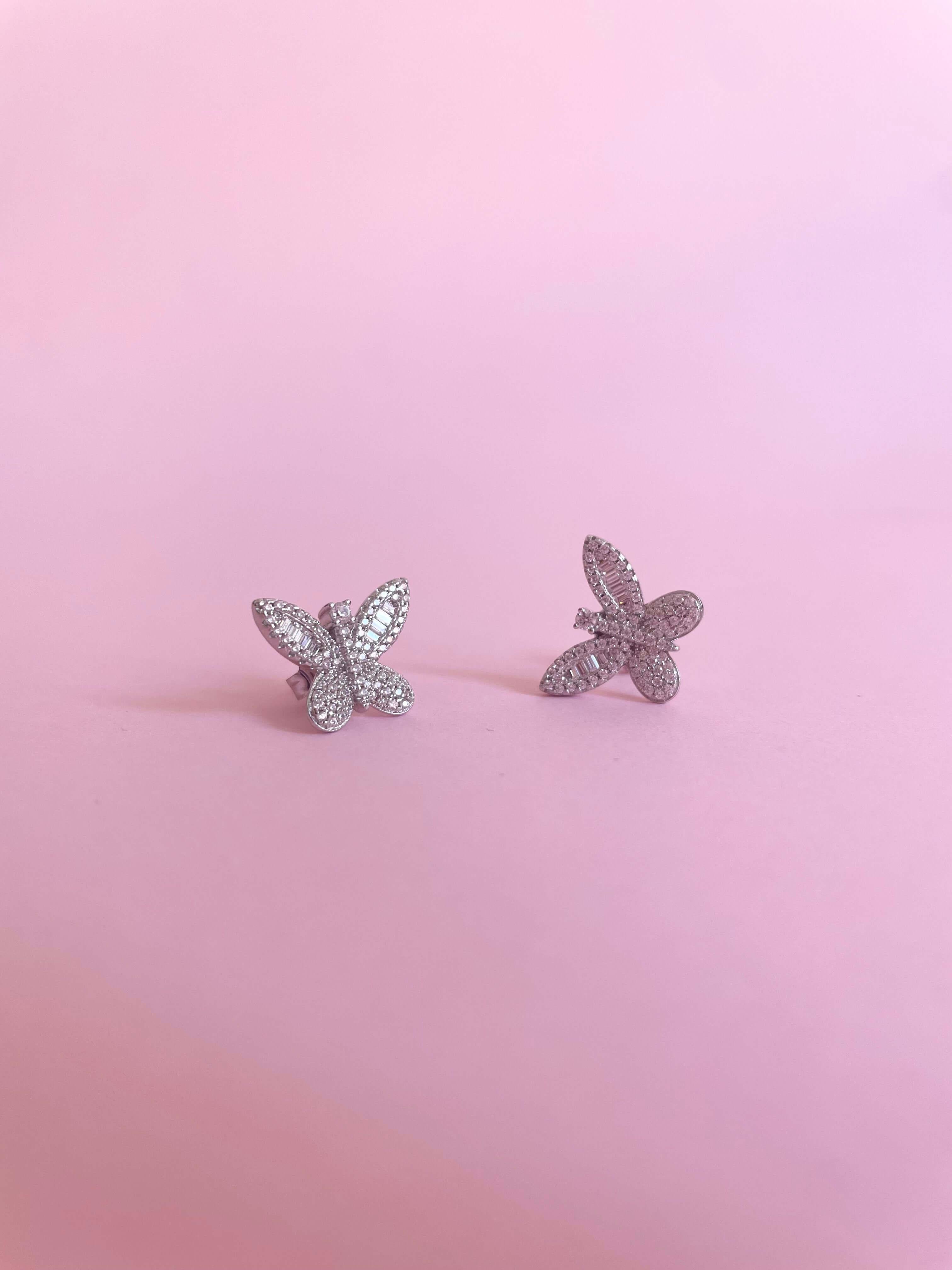 Shimmering Butterfly Earrings- Silver - Marwa Jewels