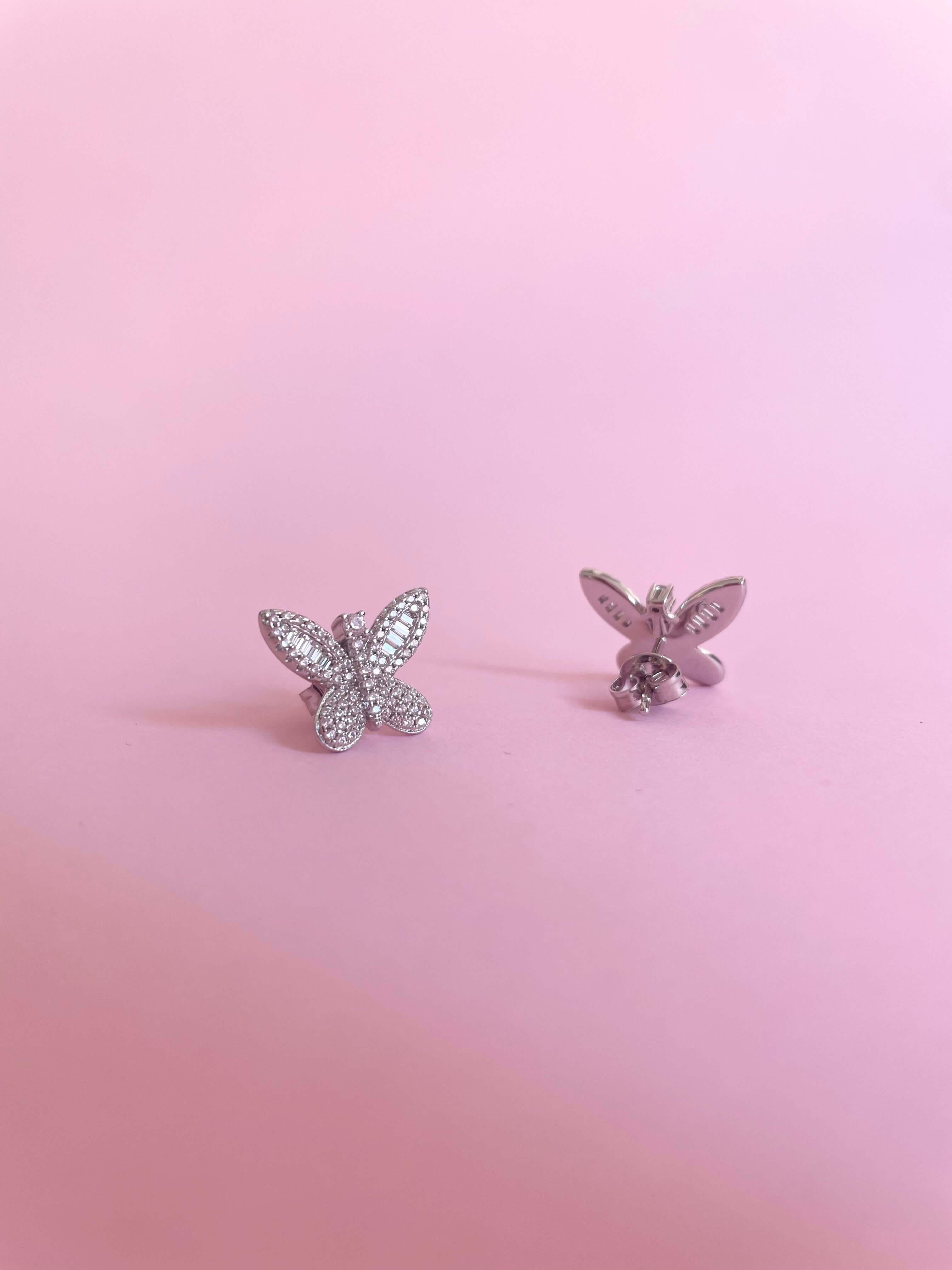 Shimmering Butterfly Earrings- Silver - Marwa Jewels